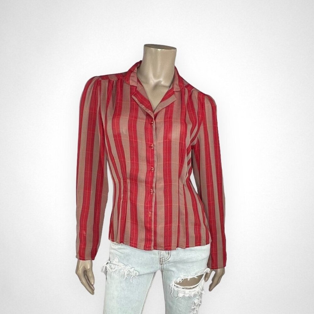 Vintage JONATHAN MARTIN‎ Small Plaid Long Sleeve Blouse Holiday